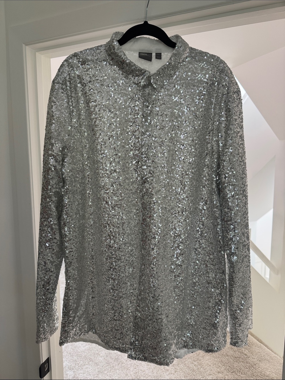 ASOS Silver Sequin Dress Shirt